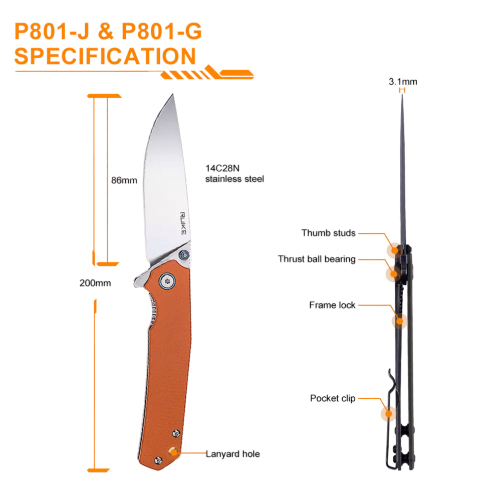 Ruike - Knife Folding - P801, orange