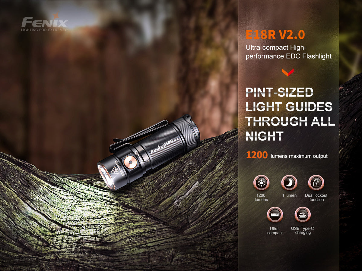 Fenix - Flashlight E18R V2.0, Black