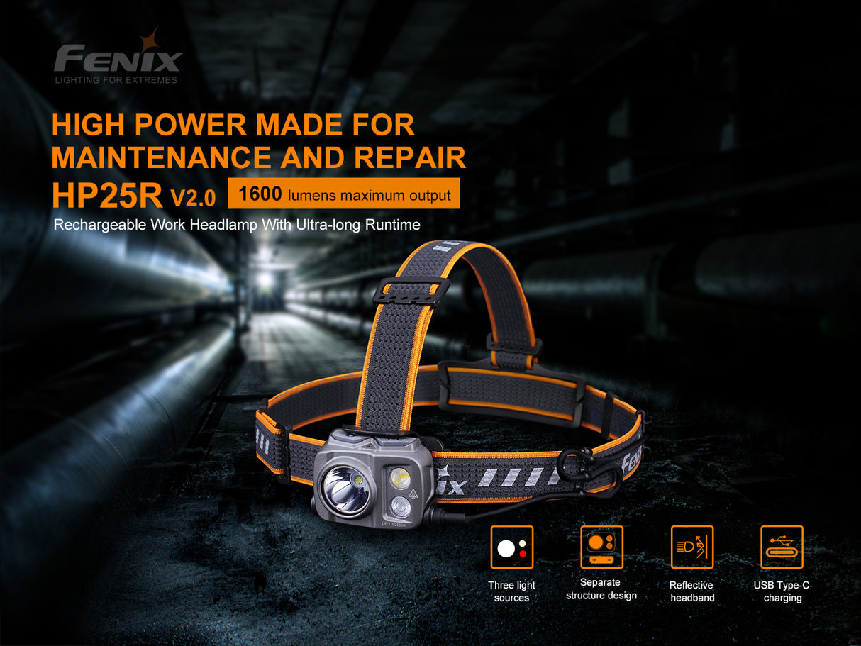 Fenix - Headlamp HP25R v2.0 (1,600 lumens) Black