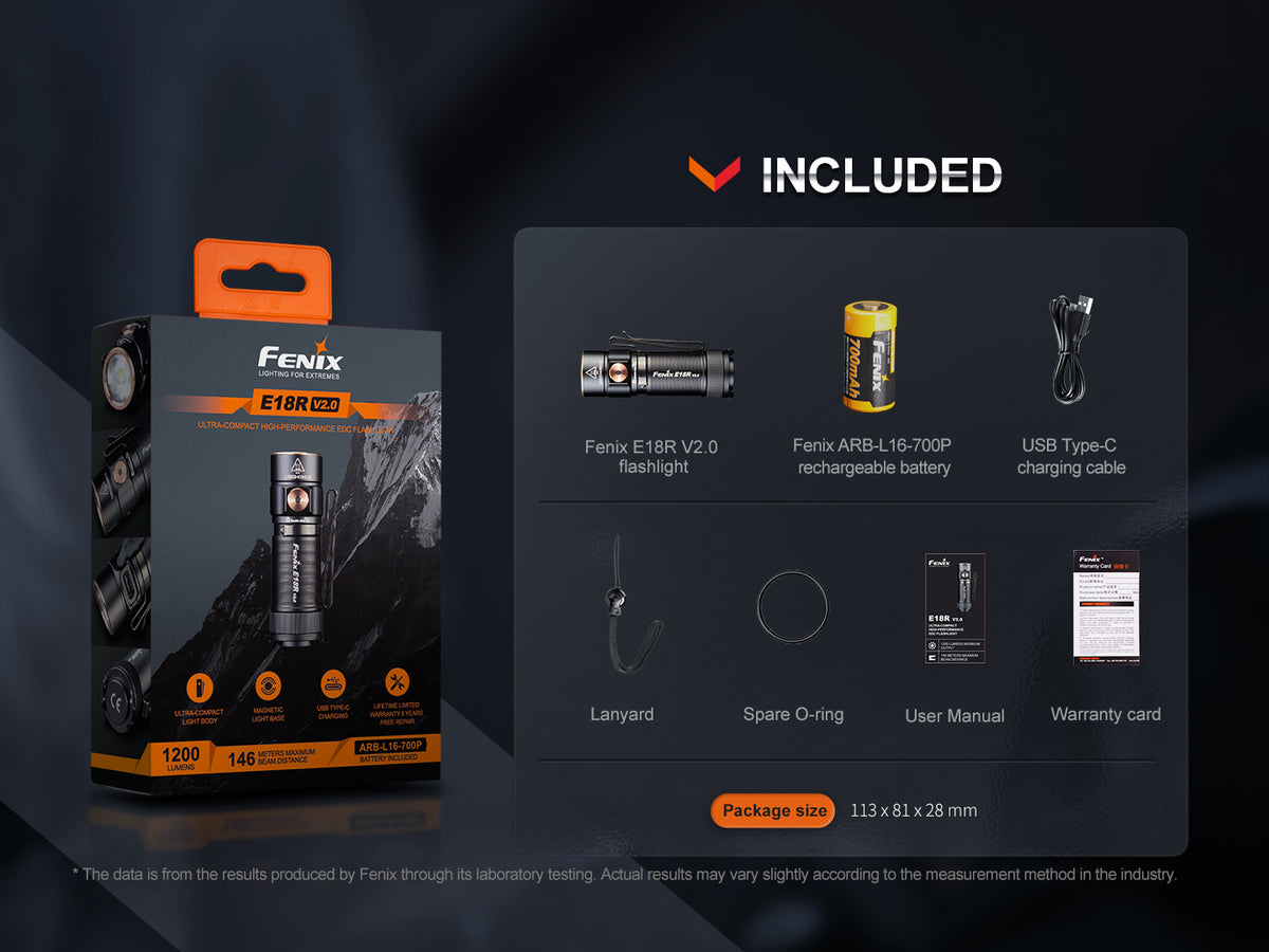 Fenix - Flashlight E18R V2.0, Black