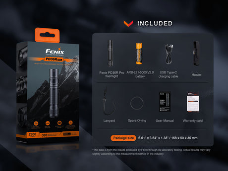 Fenix - Flashlight PD36R Pro, Black