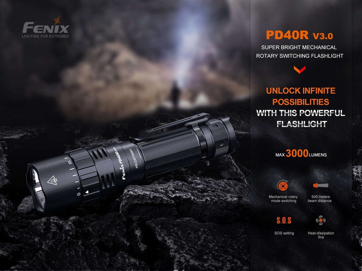 Fenix - Flashlight PD40R v3.0 (3,000 lumens) Black