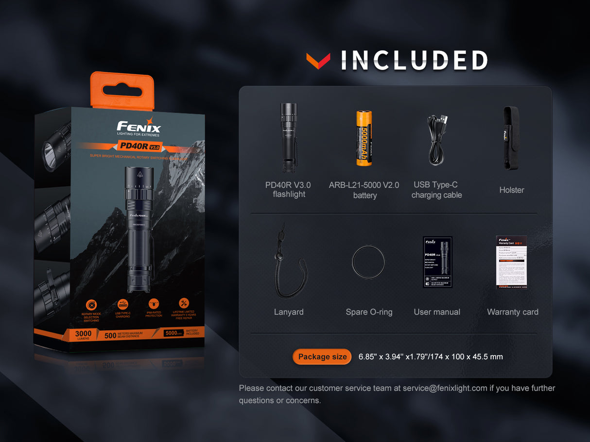 Fenix - Flashlight PD40R v3.0 (3,000 lumens) Black